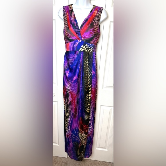 BOSTON PROPER Maxi Dress Mirrored Anaconda Python Snake Print VNeck Side Slit - Picture 3 of 13